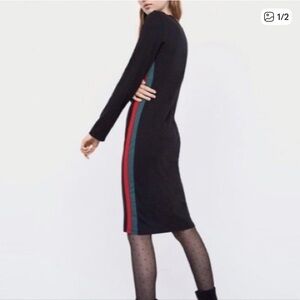 Zara Black Midi Dress with Red and Teal Side Stripes